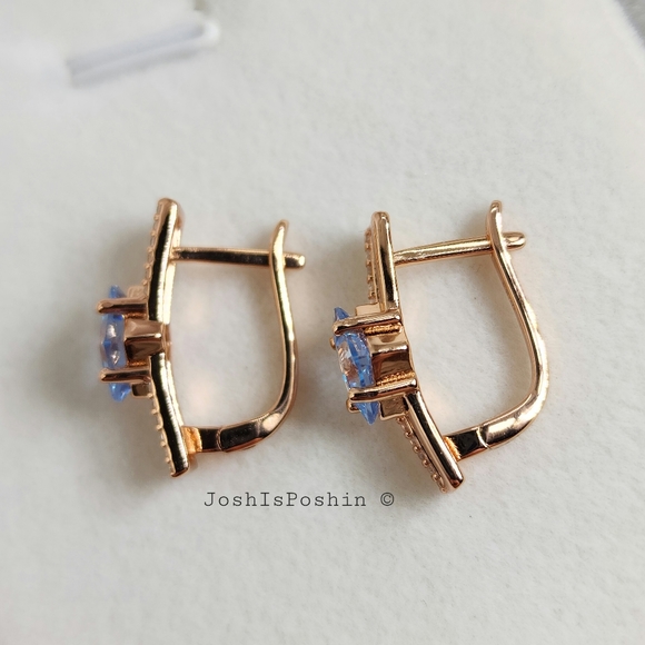 2.00CT Princess shape blue topaz latch back earrings in sterling silver - Picture 4 of 13